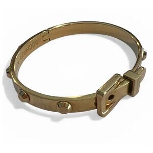 Michael Kors Gold Tone Studded Bangle Bracelet Hinged Buckle Cuff